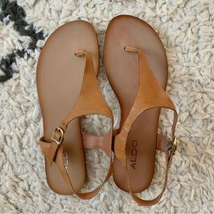 ALDO real leather summer flat sandals in tan.